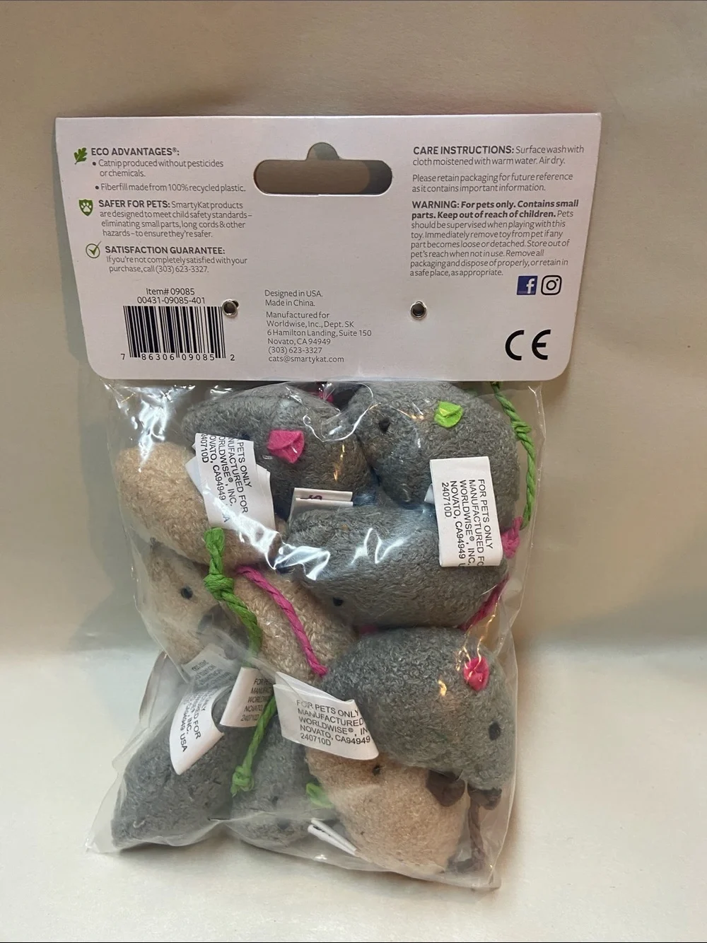 Kong Catnip Mouse Toy Pack - Gray & Cream Plush Mice 10 pc pack